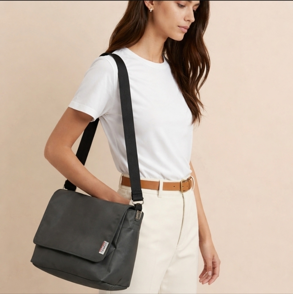 Esprit Gray Crossbody Messenger Bag with Black Strap